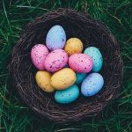 Colorful Easter eggs in a basket